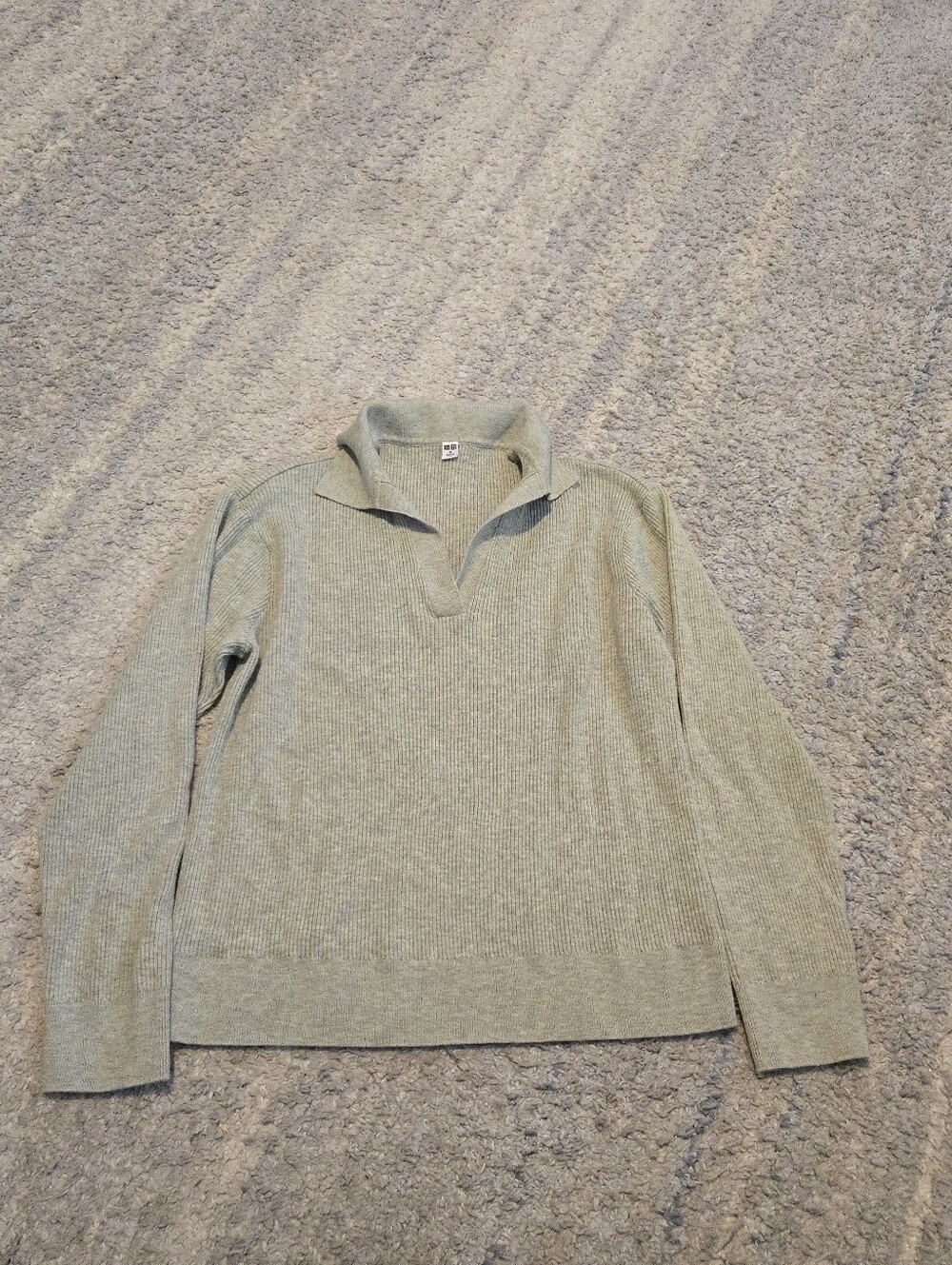 UNIQLO Ribbed Knit Open Collar Pullover Sweater Gray Women's Medium